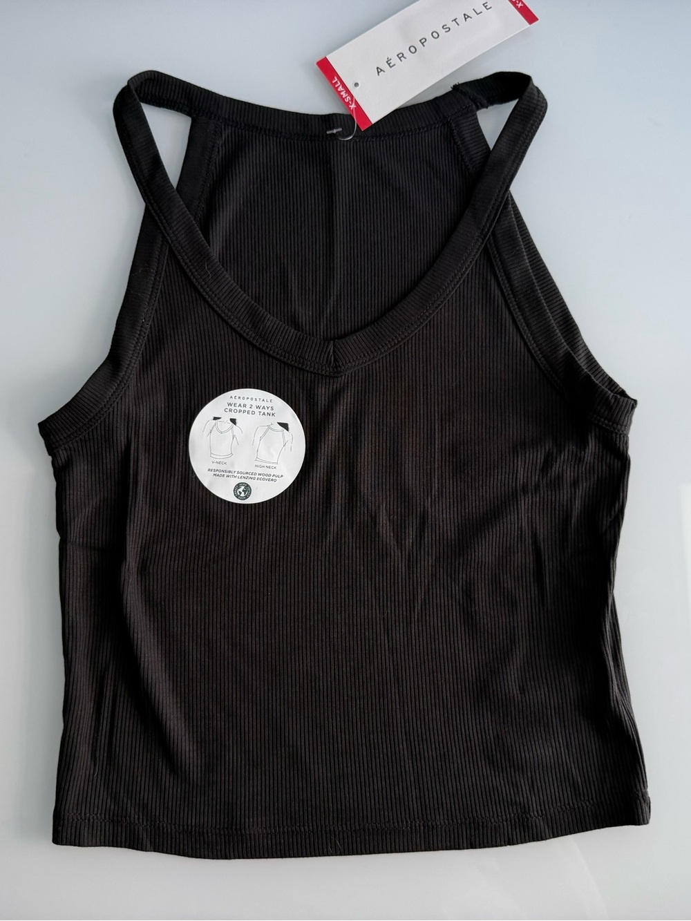 Aeropostale Women's Black Ribbed Wear 2-Ways Cropped Tank Top Size XS